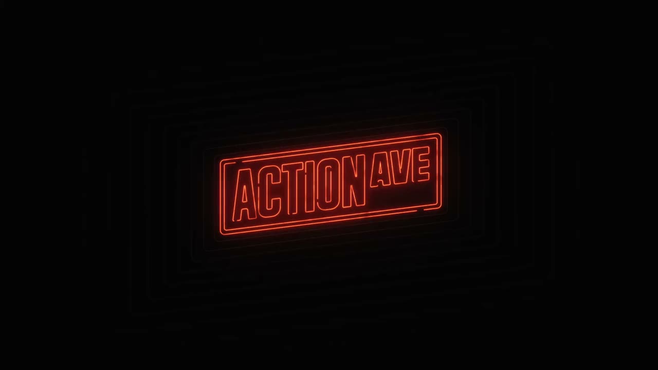 The Action Ave neon sign, lit