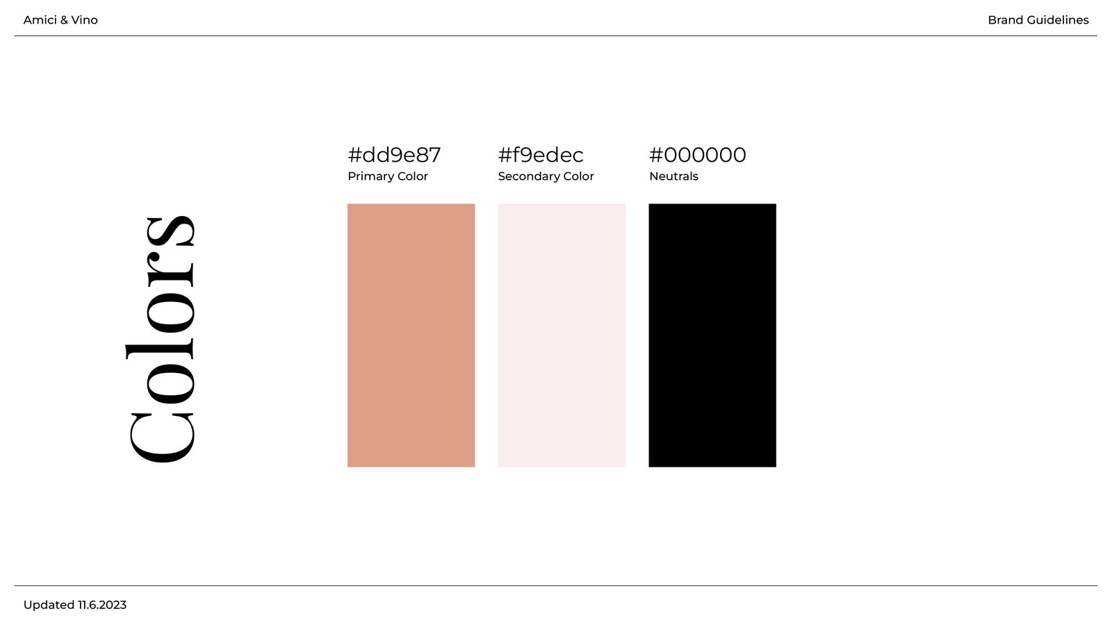 A guidelines page: the colours, rose copper, pale pink and black