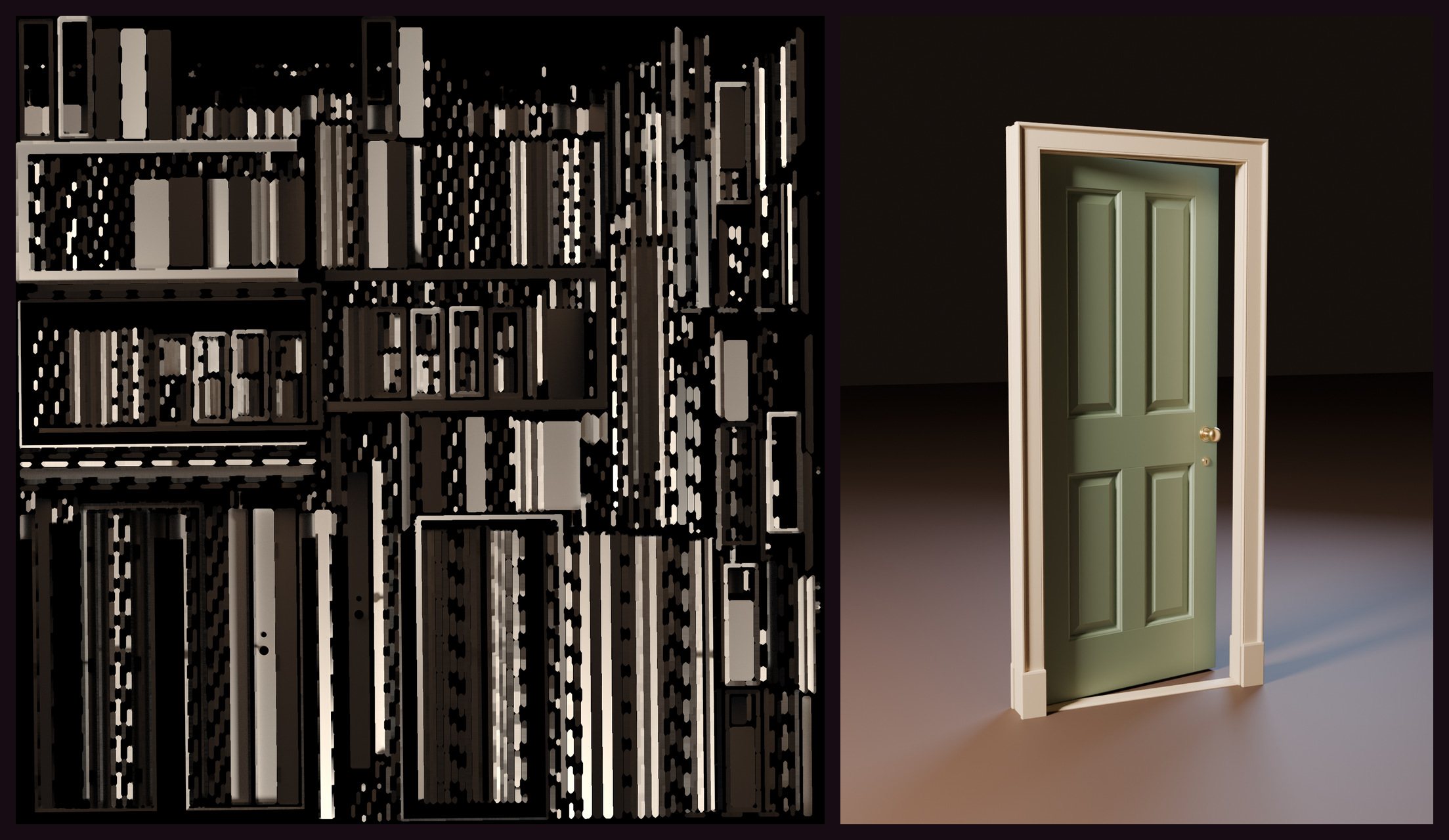 The door's light map laid out flat, beside the door lit by it