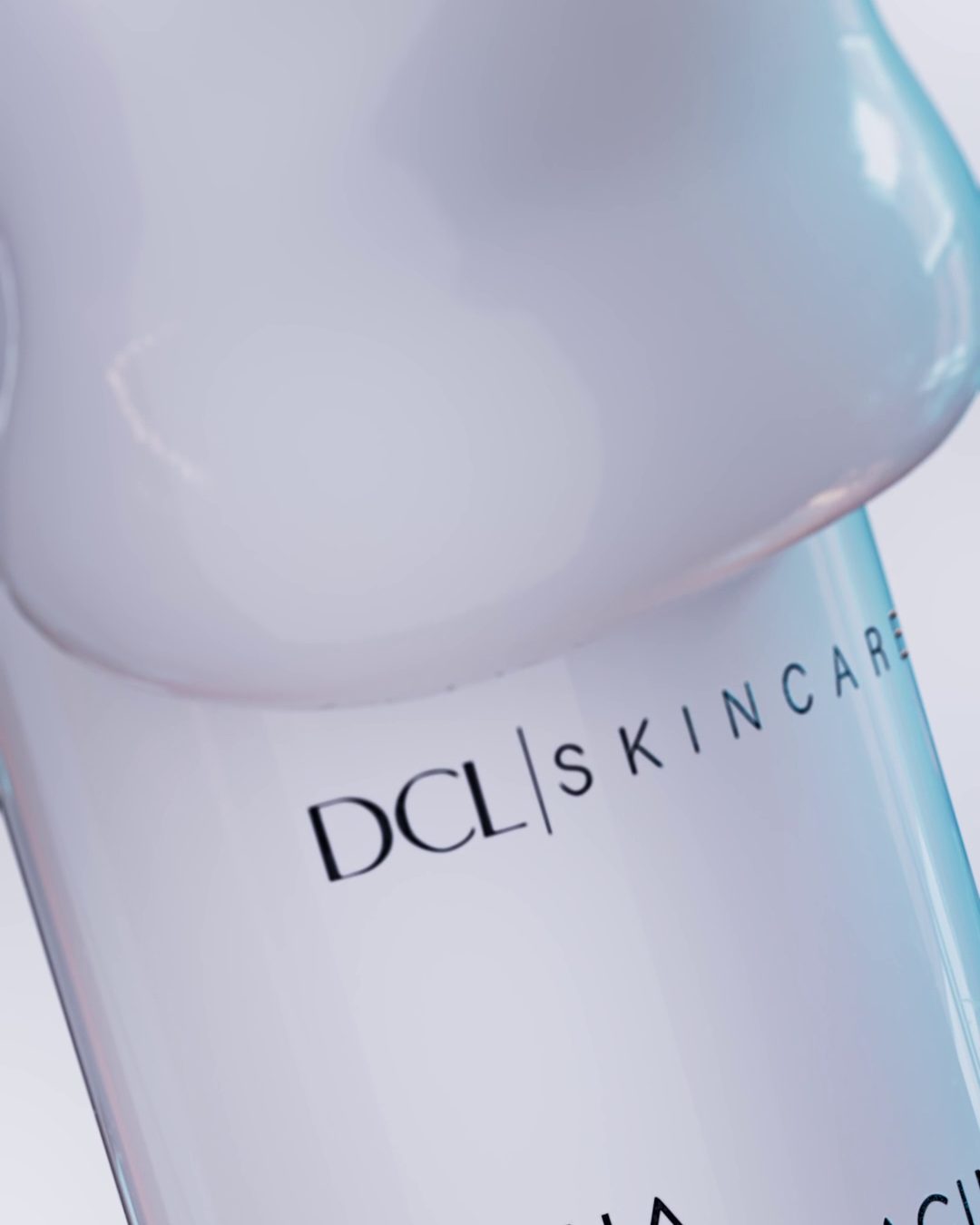Lotion running down the bottle over the DCL Skincare name